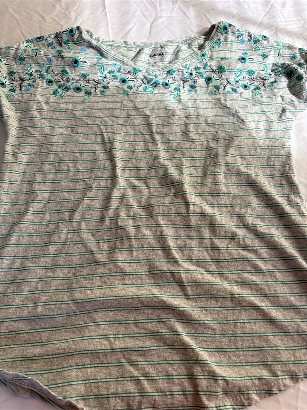 Sonoma Striped Short Sleeve Tee with Teal Floral Yoke